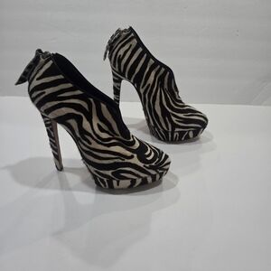 Tanya Spinelli Zebra Print High Heel Platform Booties - Sz.38,5 Pony Hair